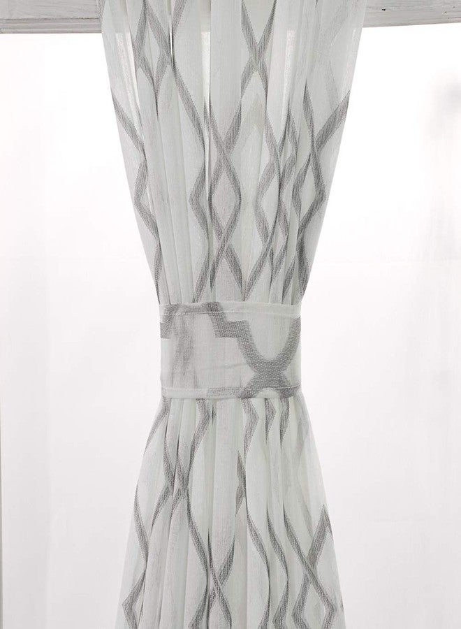 NAPEARL Sidelight Curtains - Geometric Pattern French Door Curtains, Sheer Front Door Curtain, White and Grey Panel, W25 X L40 Inches - Image 3